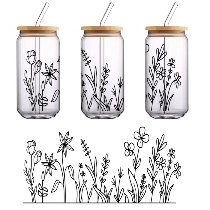 Una silueta negra minimalista de un gato en una pose juguetona, que enfatiza su forma elegante y su cola curva. Transferencias UV