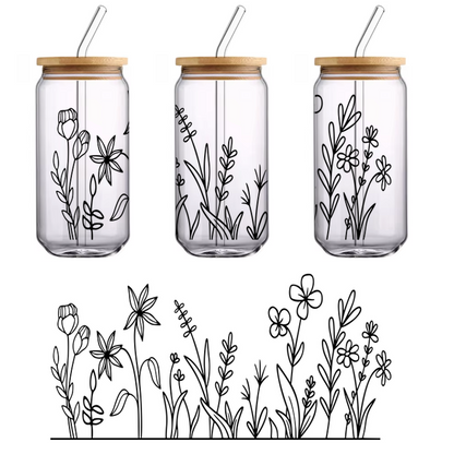 Una silueta negra minimalista de un gato en una pose juguetona, que enfatiza su forma elegante y su cola curva. Transferencias UV