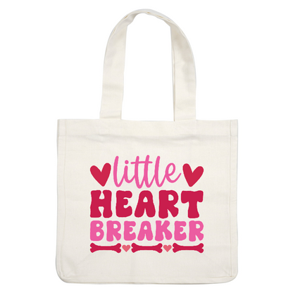 A playful design featuring the phrase "Little Heartbreaker" in vibrant pink and red letters, adorned with hearts and bones.DTF Transfers