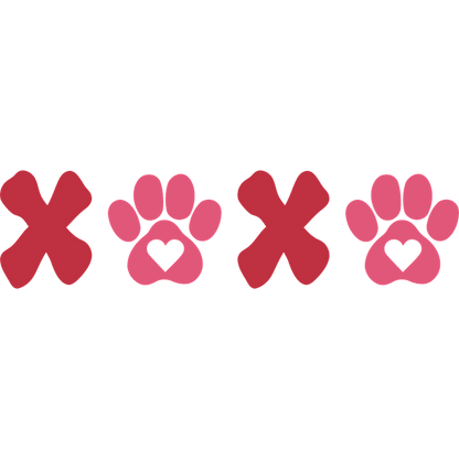 A playful design featuring red and pink “X” and paw print shapes, perfect for pet lovers or Valentine’s themes.DTF Transfers