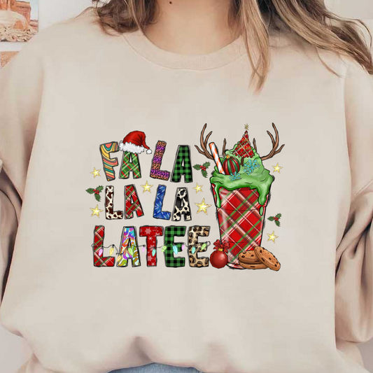 Celebrate the holiday season with this festive design featuring a cheerful latte topped with playful decorations and whimsical patterns!DTF Transfers dtf transfers