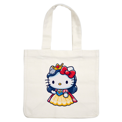 Meet Hello Kitty dressed as Snow White, complete with a crown, vibrant dress, and classic red bow for a charming look!DTF Transfersdtf regular iron