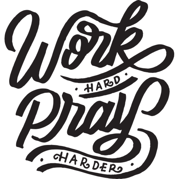 A decorative phrase design that emphasizes the message "Work Hard, Pray Harder" with stylish lettering. dtf transfers heat press transfers