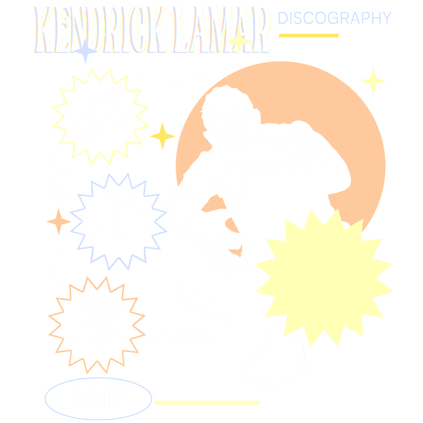 A vibrant graphic tribute to Kendrick Lamar's discography, featuring his images and playful bursts of color, dated 2017.DTF Transfers heat press transfers