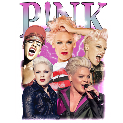 A vibrant collage of P!nk showcasing her iconic styles and powerful performances throughout her career.DTF Transfersdtf regular iron