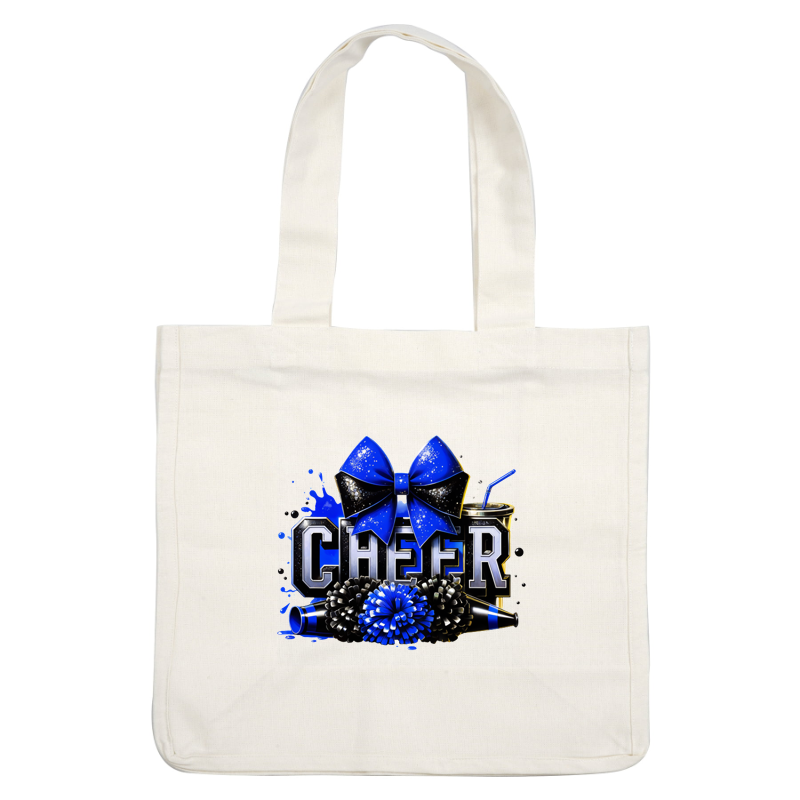 Celebrate in style with this vibrant "CHEER" graphic featuring a festive blue bow, pom-poms, and decorative elements!DTF Transfers dtf prints