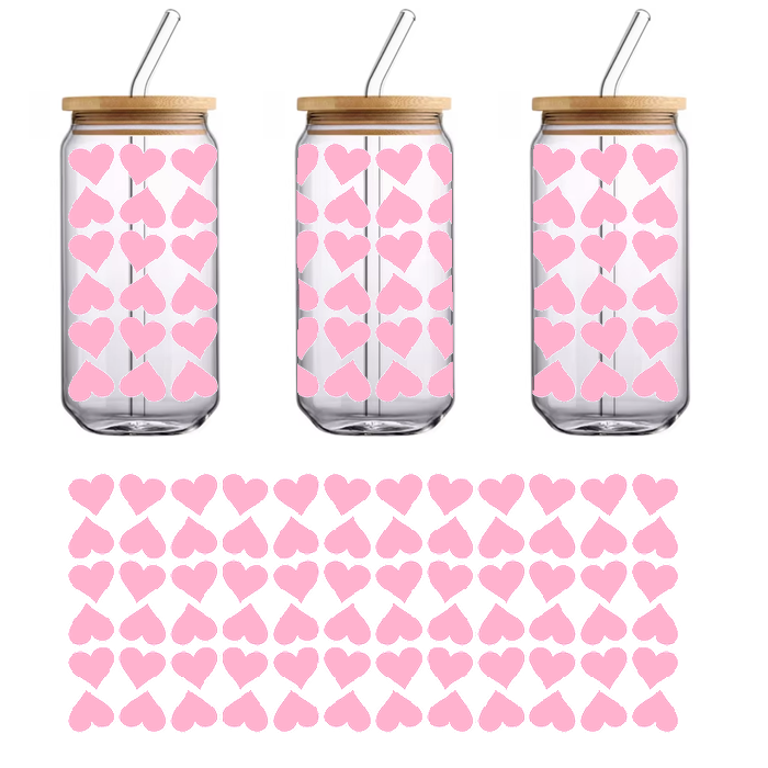 A fabric with green diamond pattern and pink hearts.UV Transfers