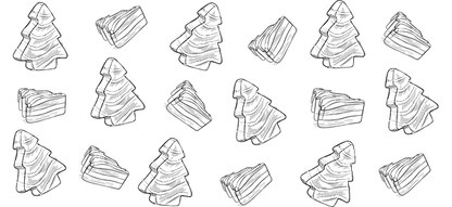 Un patrón caprichoso que presenta árboles dibujados a mano y remolinos divertidos, perfecto para decoraciones festivas o diseños con temática navideña. Transferencias UV