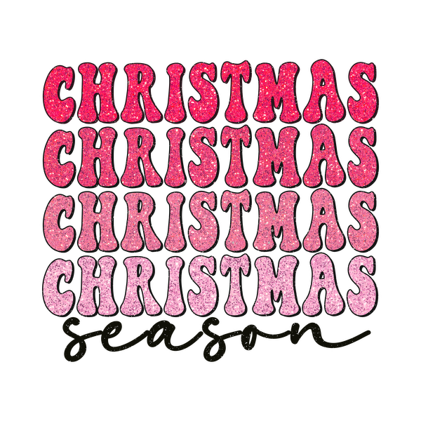 Festive "Christmas" text in vibrant pink shades, embellished with sparkles, perfect for celebrating the holiday season!dtf regular iron