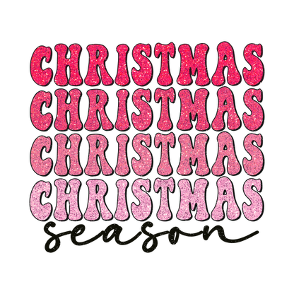 Festive "Christmas" text in vibrant pink shades, embellished with sparkles, perfect for celebrating the holiday season!dtf regular iron