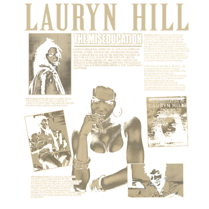 Un homenaje al influyente álbum de Lauryn Hill, "The Miseducation", que incluye imágenes icónicas y momentos destacados de su notable carrera. Transferencias DTF