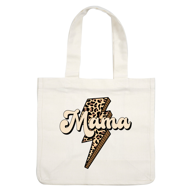 Bold "Mama" text featuring a stylish leopard print lightning bolt design for a fun and trendy look. heat press transfers