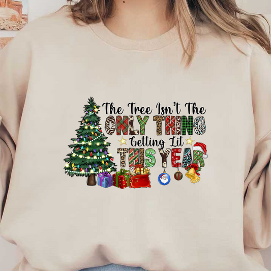 Celebrate the holiday spirit with this vibrant design featuring a festive Christmas tree, gifts, and a playful message!DTF Transfers dtf prints