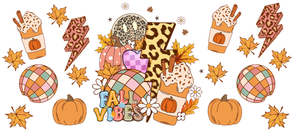 Celebrate the season with vibrant fall-themed graphics featuring pumpkins, leaves, and stylish latte cups, capturing cozy autumn vibes!UV Transfers dtf prints