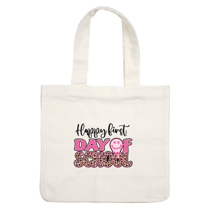 A vibrant and fun graphic design featuring the phrase "DAY OF SCHOOL" in pink and leopard print, perfect for back-to-school vibes!DTF Transfers