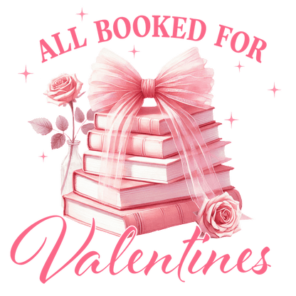 Celebrate Valentine's Day with this charming design featuring a stack of pink books, adorned with a lovely bow and rose.DTF Transfers