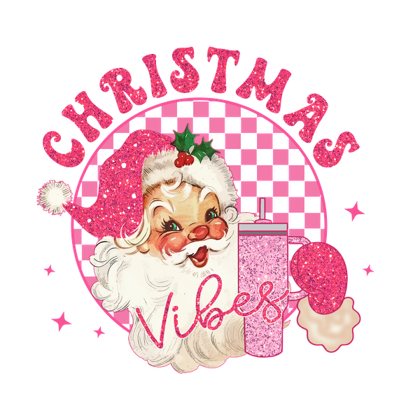 Cheerful Christmas design featuring a whimsical Santa, sparkling text, and festive elements for a joyful holiday vibe. dtf transfers