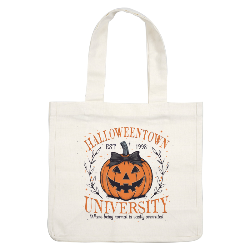 Celebre el espíritu de Halloween con este diseño divertido y caprichoso que presenta una calabaza sonriente para la Universidad de Halloweentown.