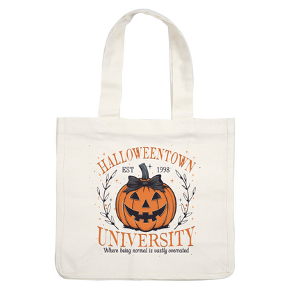 Celebre el espíritu de Halloween con este diseño divertido y caprichoso que presenta una calabaza sonriente para la Universidad de Halloweentown.