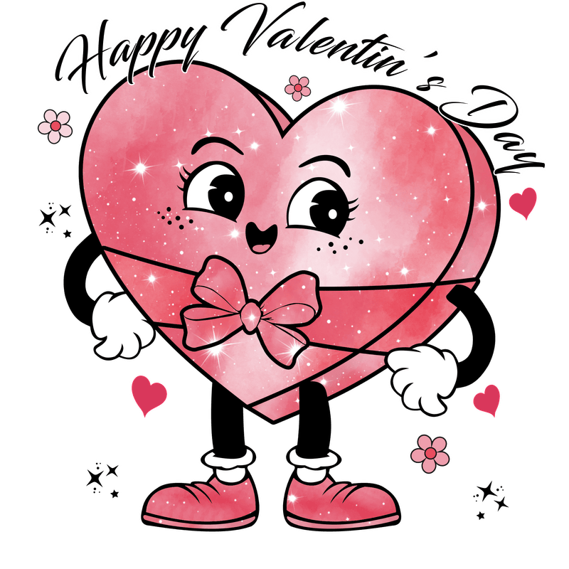 Celebrate Valentine's Day with this adorable heart character featuring a cheerful face and a cute bow!DTF Transfers