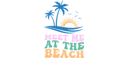 Gráfico colorido con palmeras, sol y la divertida frase "Nos vemos en la playa". ¡Perfecto para los amantes de la playa! Transferencias UV