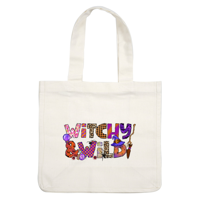 Celebrate the festive spirit with this colorful Halloween-themed design featuring the playful phrase "Witchy & Wild" and whimsical elements!DTF Transfersdtf regular irondtf regular iron