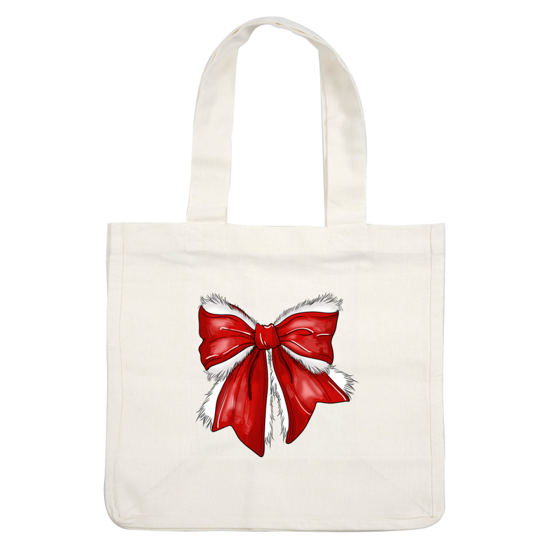 A festive red bow adorned with fluffy white trim, perfect for holiday decorations and special gifts. heat press transfers