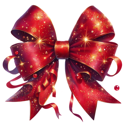 A stunning red Christmas bow adorned with sparkling accents, perfect for adding festive charm to gifts or decorations. dtf transfers