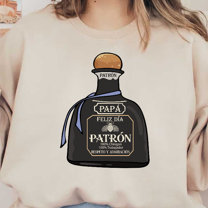 Celebrate Father's Day with this stylish bottle of Patrón tequila, featuring heartfelt messages and distinguished design elements.DTF Transfers