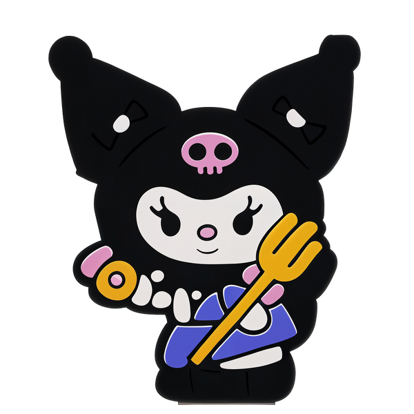 Meet a cute, black character holding a donut and fork, adorned with a skull and wearing a blue outfit.DTF Transfers dtf transfers