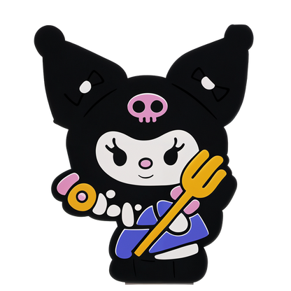 Meet a cute, black character holding a donut and fork, adorned with a skull and wearing a blue outfit.DTF Transfers dtf transfers