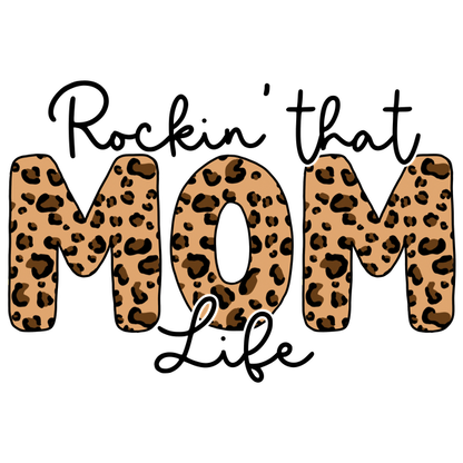 Elegante gráfico "MOM" con un moderno diseño de estampado de leopardo, perfecto para celebrar la maternidad de una manera divertida y moderna.