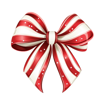 A festive red and white striped bow with polka dots, perfect for adding cheer to gifts and decorations. dtf prints