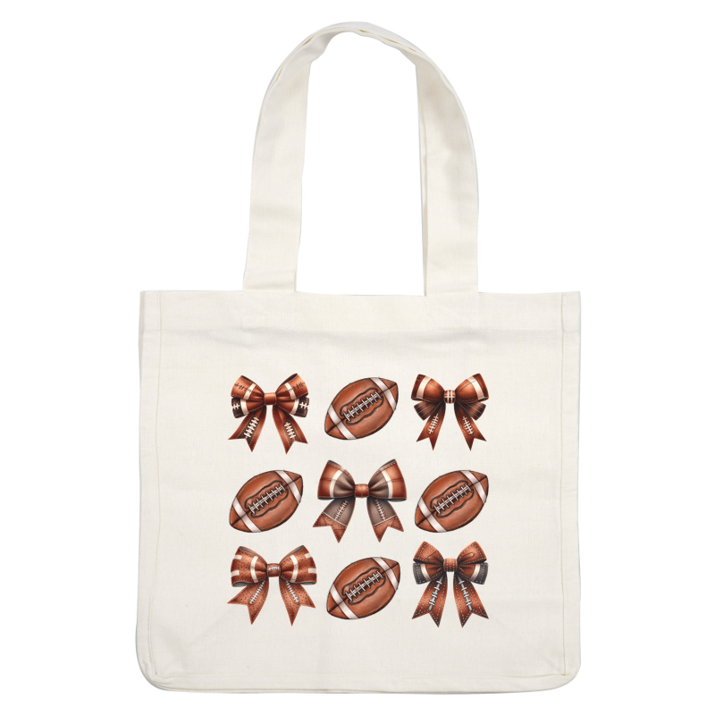 A fun collection of brown footballs and coordinating bows, perfect for sports-themed decorations or party favors.dtf regular iron