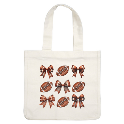 A fun collection of brown footballs and coordinating bows, perfect for sports-themed decorations or party favors.dtf regular iron