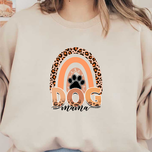 "Dog Mama" graphic with leopard print rainbow and paw print design.DTF Transfers