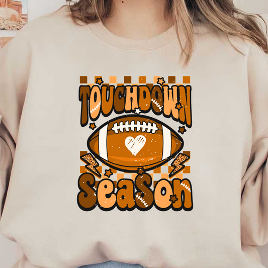 Celebrate football with this vibrant "Touchdown Season" graphic featuring a whimsical football and playful details! dtf transfers