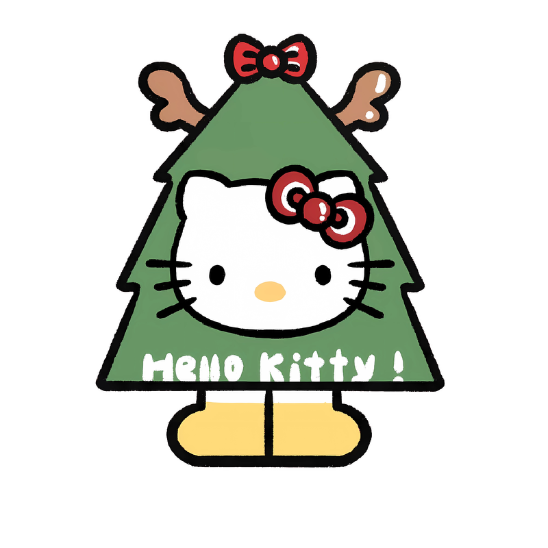 This adorable Hello Kitty illustration features her as a Christmas tree, complete with antlers and a cheerful red bow.DTF Transfers