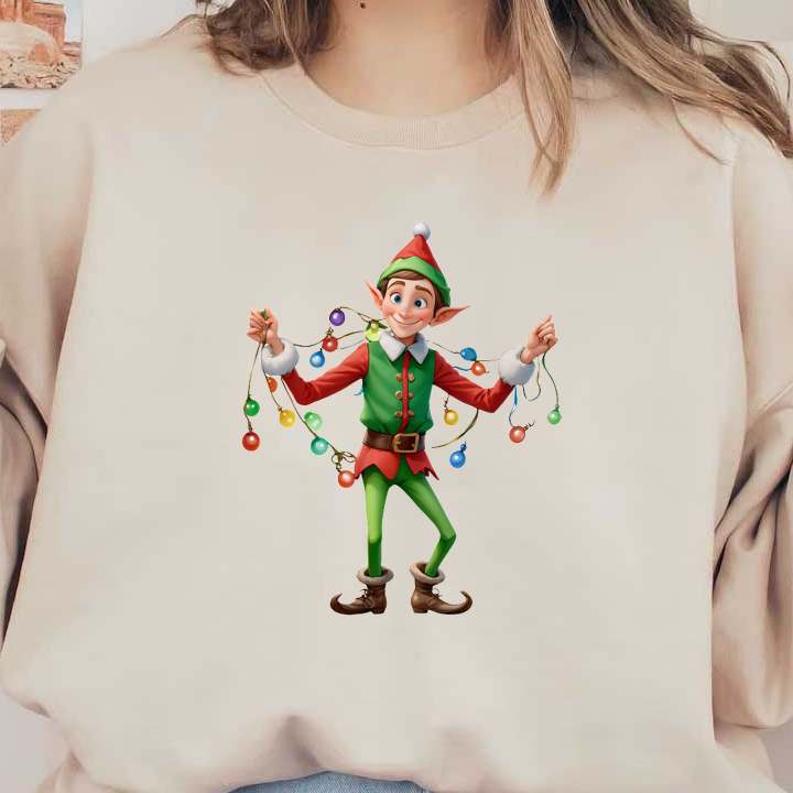 Cheerful Elf with Christmas Lights - DTF Transfers & Prints | MakeDTF