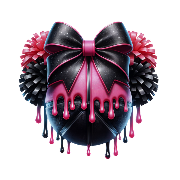 A stylish black and pink ornament featuring a large bow and playful dripping effects, perfect for festive decor.DTF Transfersdtf regular iron