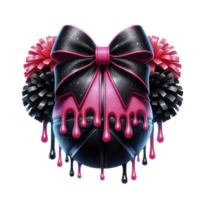 A stylish black and pink ornament featuring a large bow and playful dripping effects, perfect for festive decor.DTF Transfersdtf regular iron