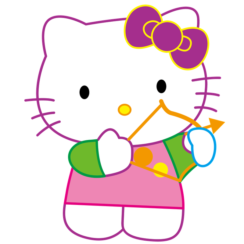 Meet Hello Kitty, the adorable character dressed in pink with a playful bow, holding a colorful toy.DTF Transfers