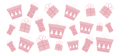 A collection of charming pink gift boxes adorned with white trees and decorative bows, perfect for festive occasions.UV Transfers dtf transfers