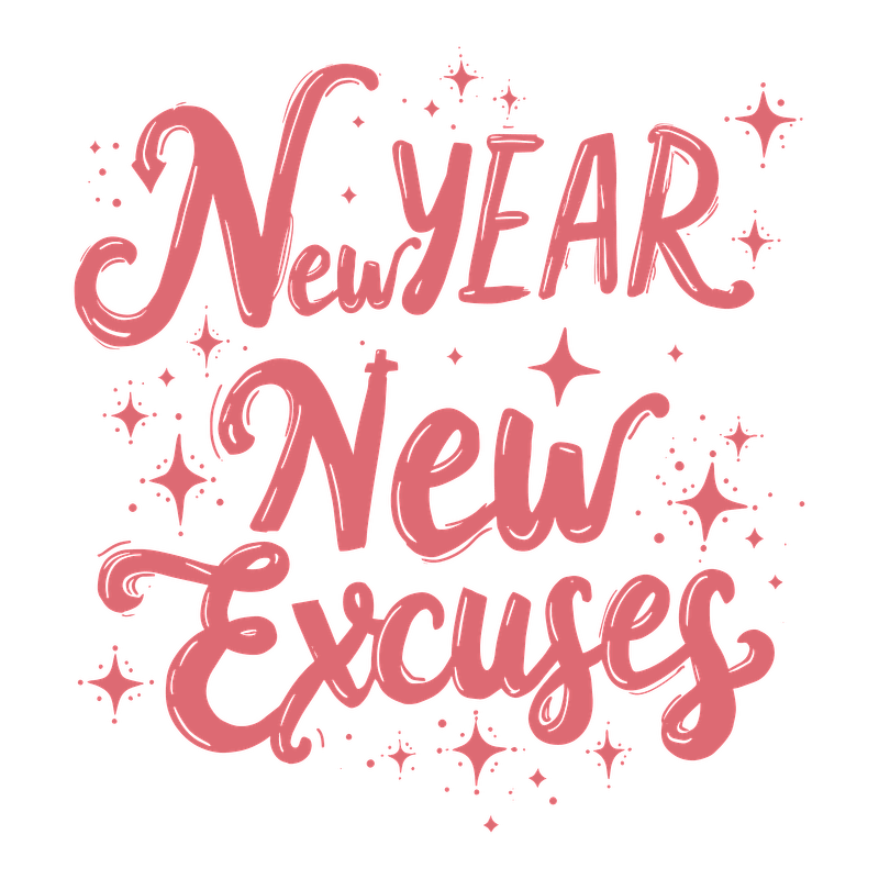 Celebrate the New Year with a playful reminder: "New Year, New Excuses" in fun, colorful lettering surrounded by sparkles!DTF Transfers