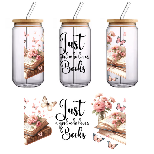 Beautiful flowers and colorful butterflies surround vintage books.UV Transfers