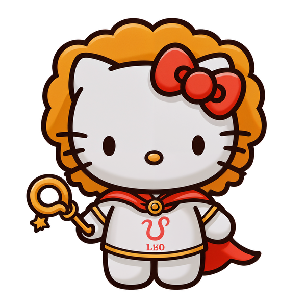 Adorable Hello Kitty dressed as a lion-hearted hero, complete with a red cape and a magical staff, exuding charm and courage!DTF Transfersdtf regular iron