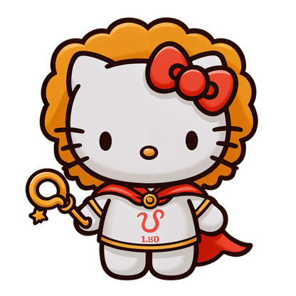 Adorable Hello Kitty dressed as a lion-hearted hero, complete with a red cape and a magical staff, exuding charm and courage!DTF Transfersdtf regular iron