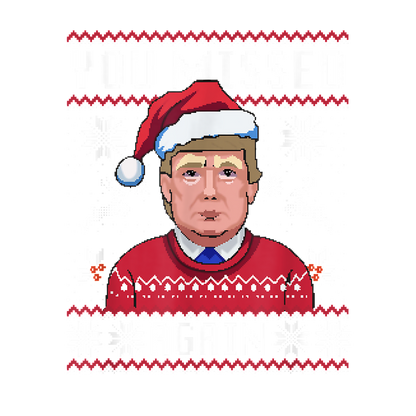 A festive sweater design Trump in a Santa hat, set against a playful holiday pattern with the text "YOU MISSED AGAIN."DTF Transfers heat press transfers dtf prints