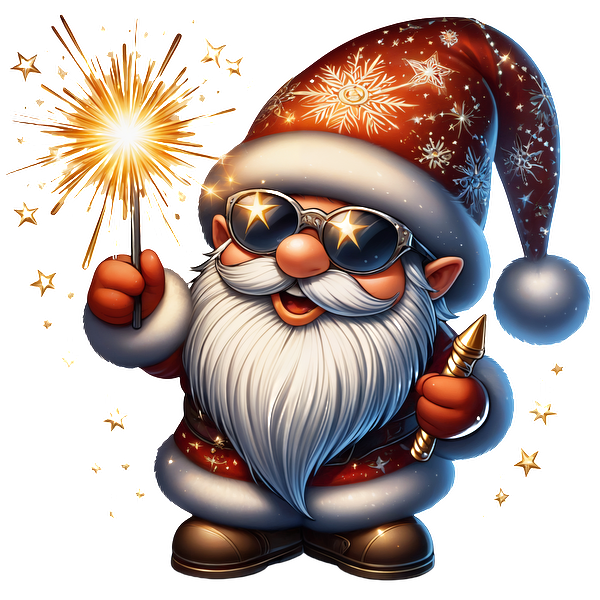 Cheerful Santa Claus character sporting sunglasses, holding a sparkler, and dressed in a festive red suit, perfect for holiday celebrations!dtf regular iron