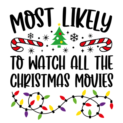 A festive illustration featuring a Christmas tree flanked by candy canes, surrounded by colorful holiday lights, perfect for seasonal cheer.DTF Transfers heat press transfers dtf transfers